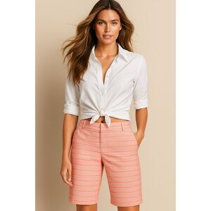 CASLON ORANGE STRIPED PREPPY ACADEMIA GOLF BERMUDA WALKING SHORTS SIZE: 8 NWT